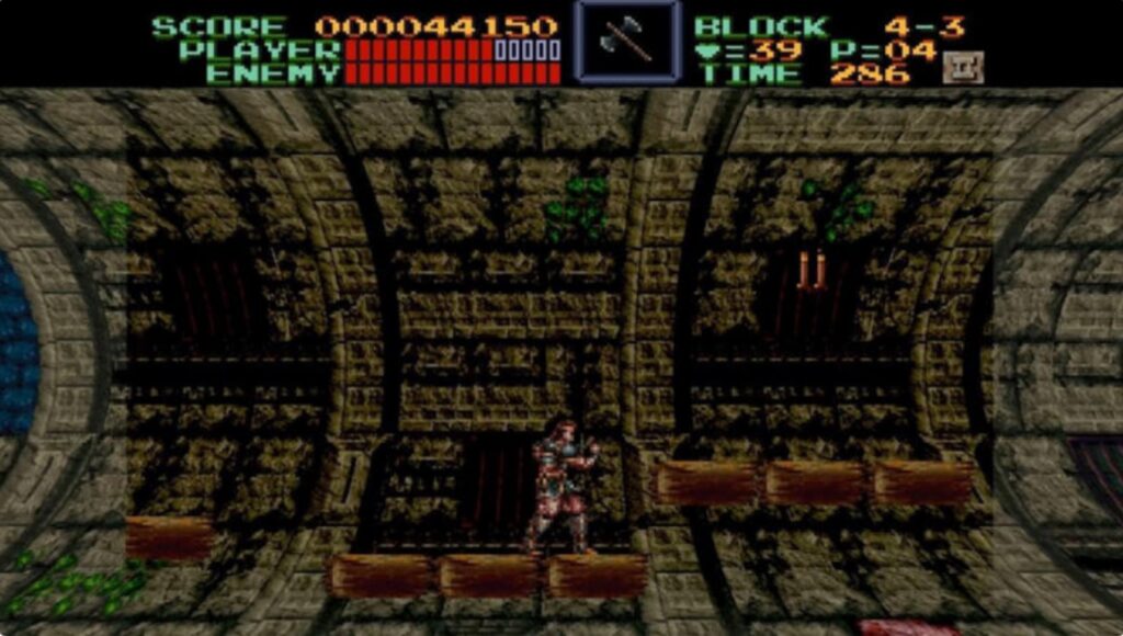 Super Castlevania IV Mode 7 effect in ZSNES emulator showing rotating tunnel background