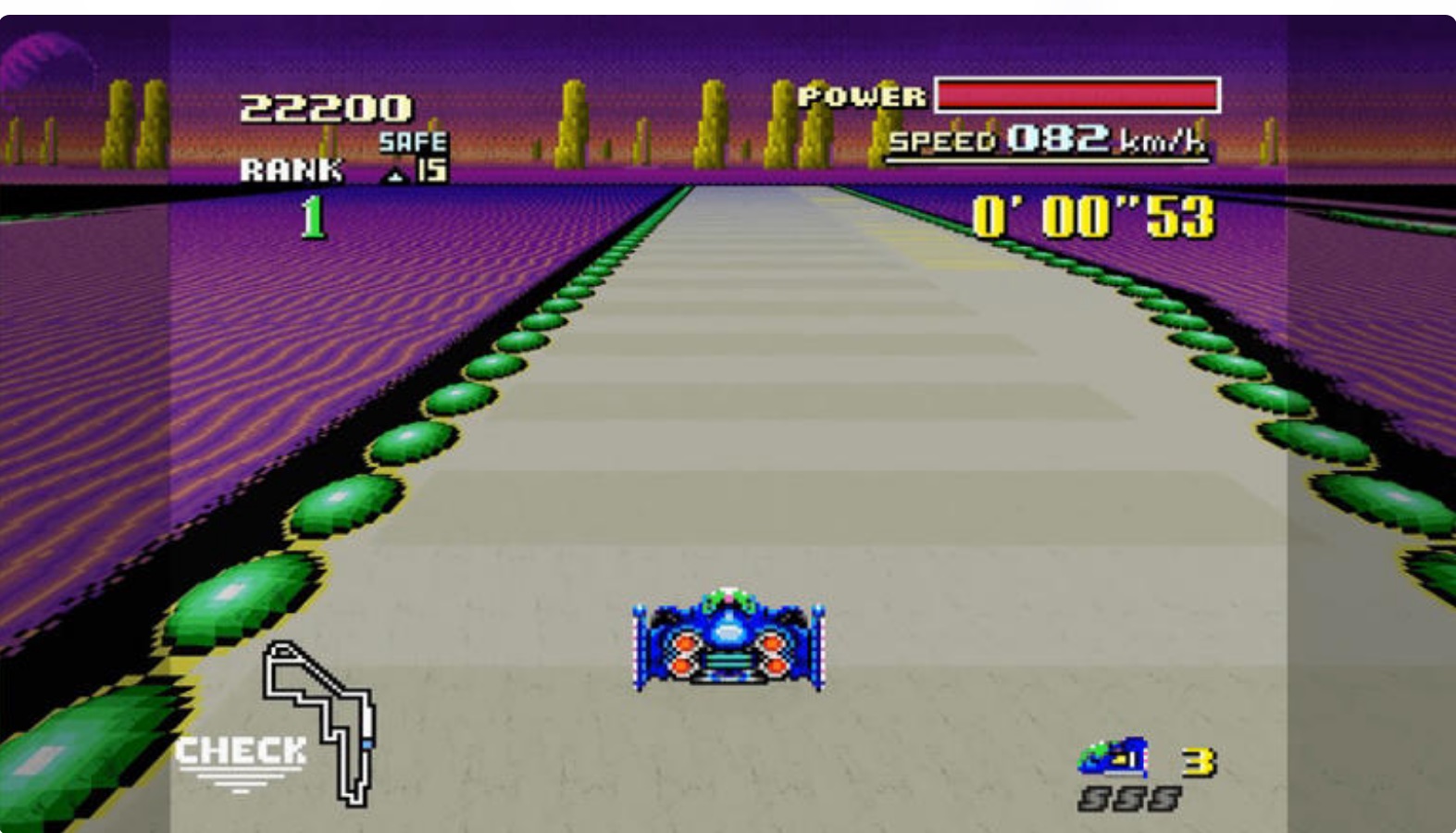 Super ZSNES emulator running F-Zero with enhanced Mode 7 racing graphics
